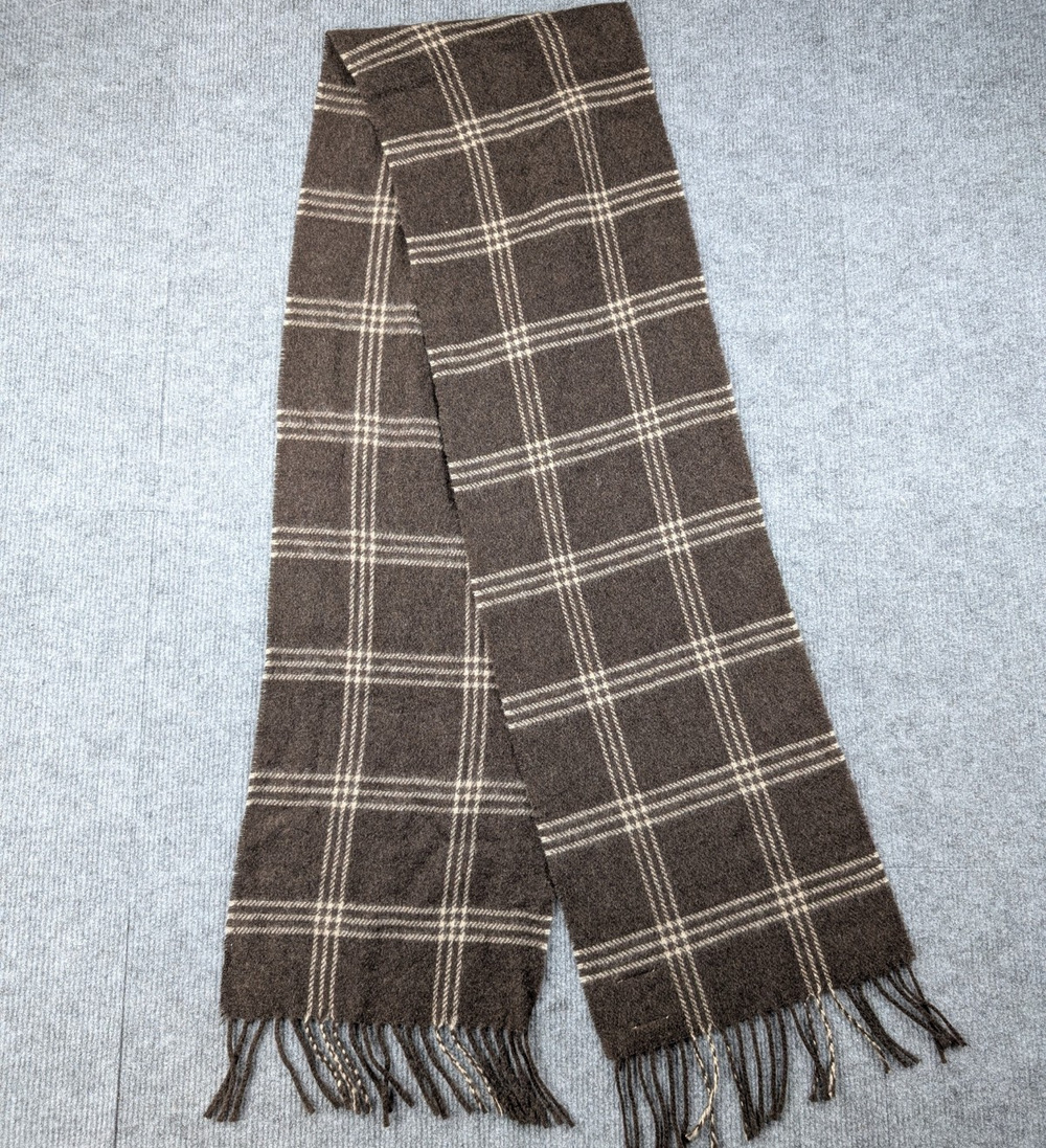 CBM Cashmere Blend Scarf Rectangle Italy Plaid Brown Minimal Neutral Timeless